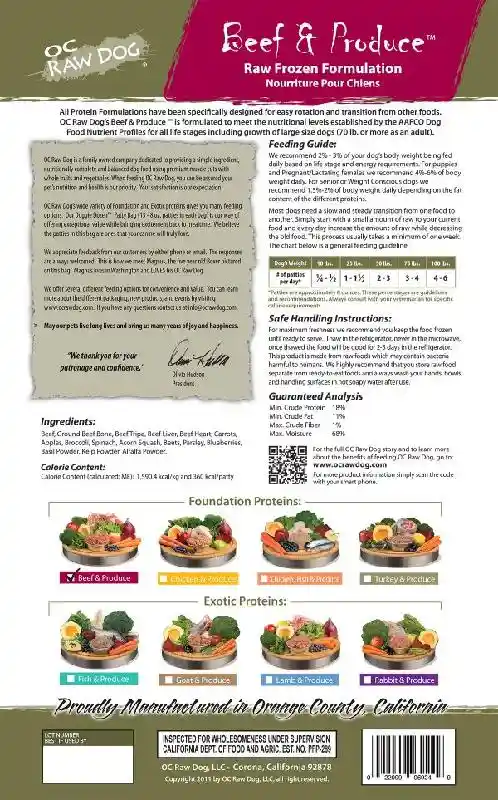 OC Raw Dog Frozen Beef & Produce Patties 6 Lbs